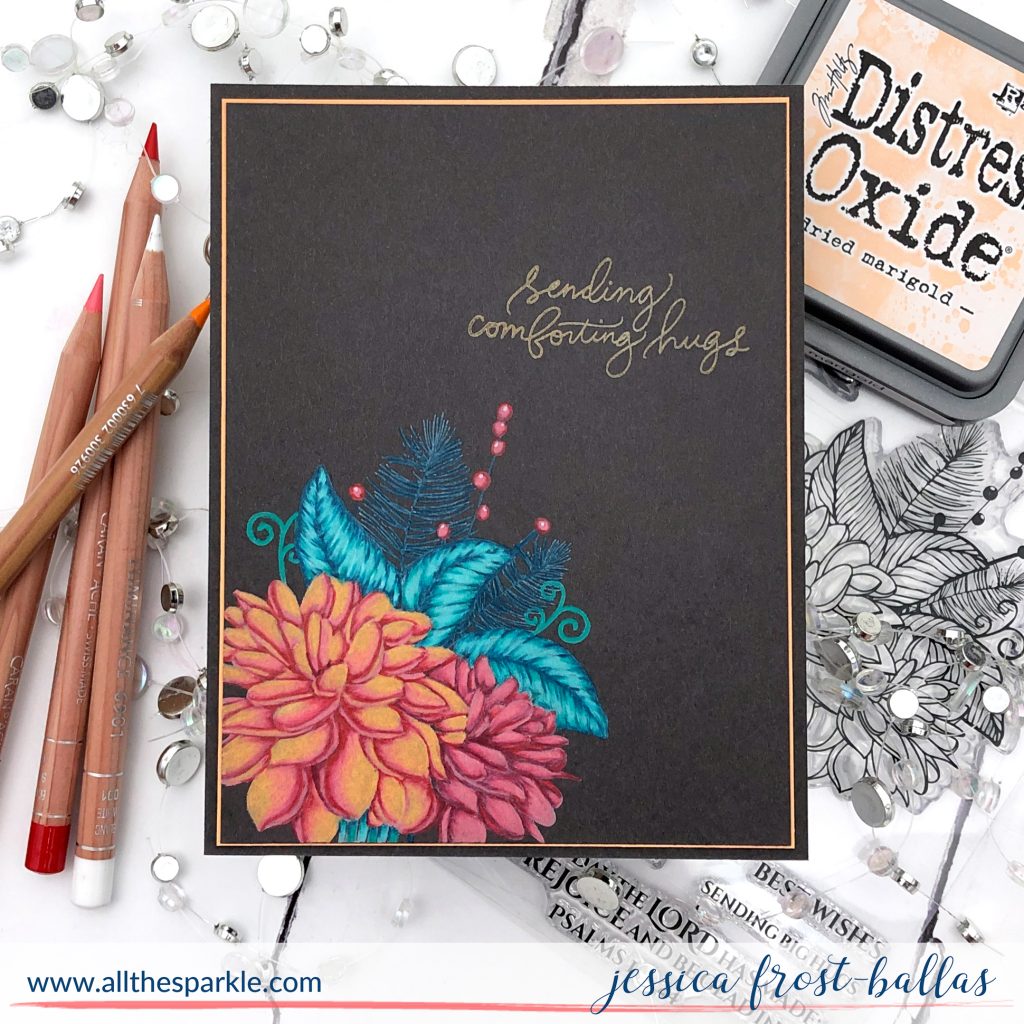 Sending Comforting Hugs - Luminance Pencils on Dark Cardstock by Jessica Frost-Ballas for Simon Says Stamp