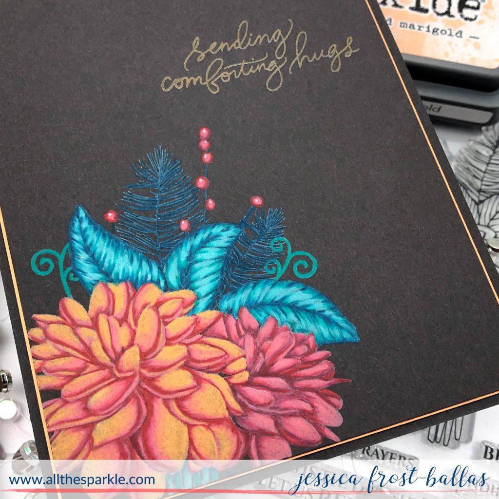 Sending Comforting Hugs - Luminance Pencils on Dark Cardstock by Jessica Frost-Ballas for Simon Says Stamp