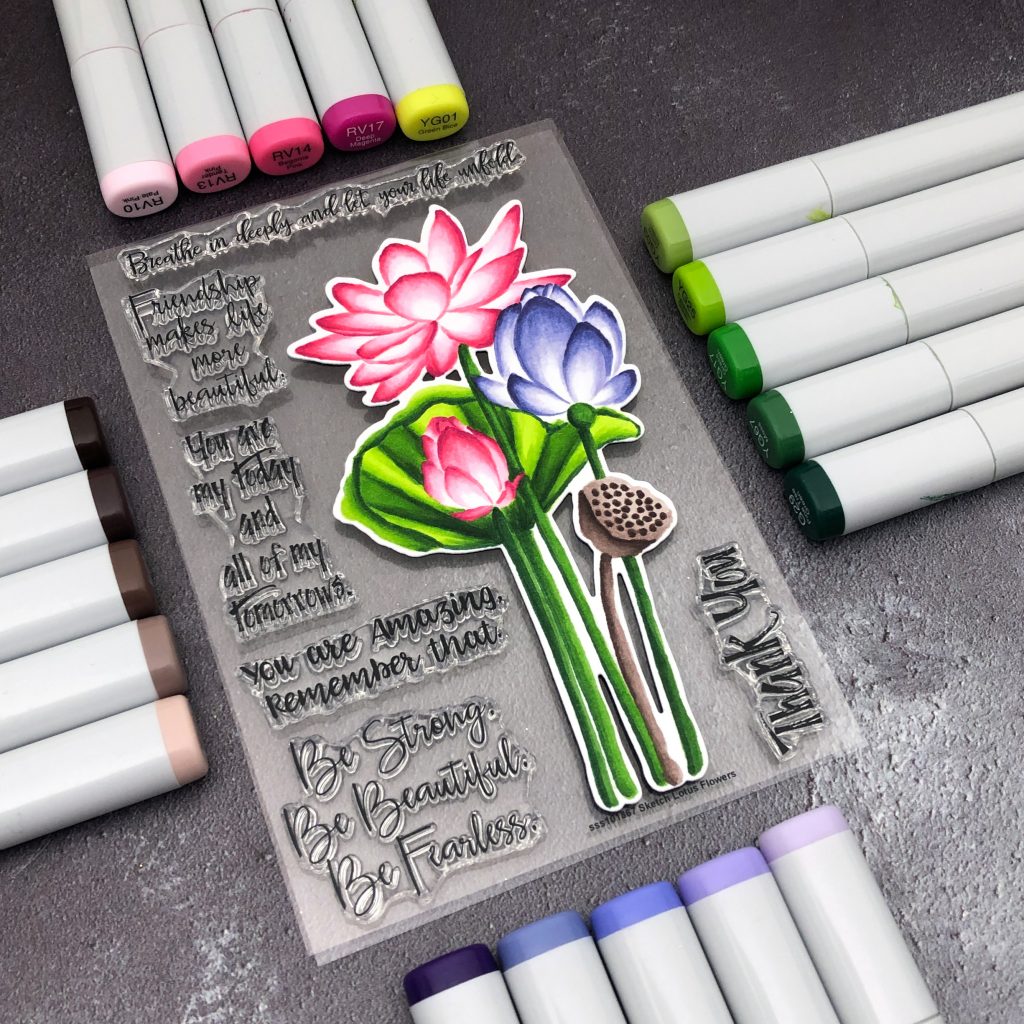 Sketch Lotus Copic Coloring by Jessica Frost-Ballas for Simon Says Stamp