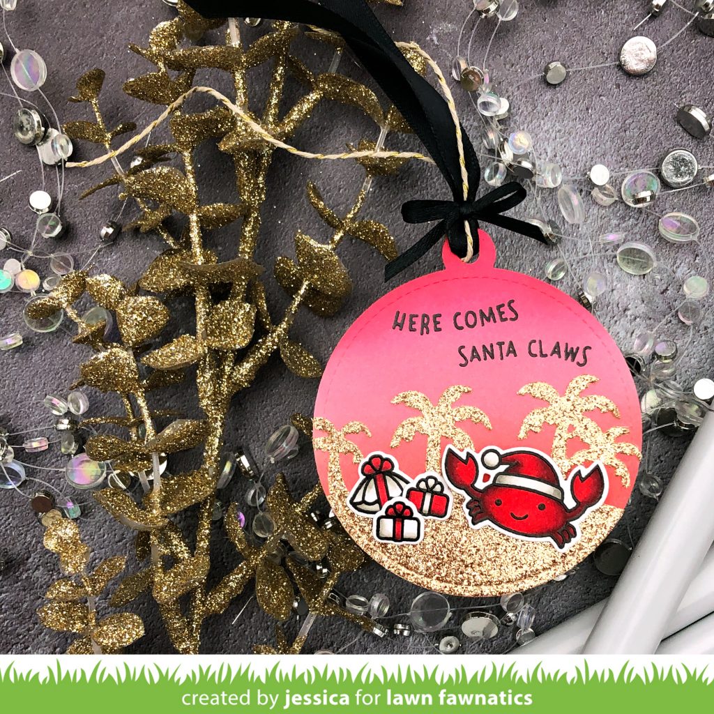 Here Comes Santa Claws Christmas Tag by Jessica Frost-Ballas for Lawn Fawnatics