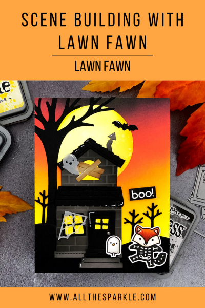 Scene Building with Lawn Fawn Halloween Card Lawn Fawnatics Challenge 86