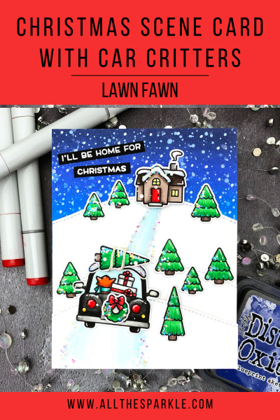 Christmas Scene Card with Car Critters by Jessica Frost-Ballas for Lawn Fawn